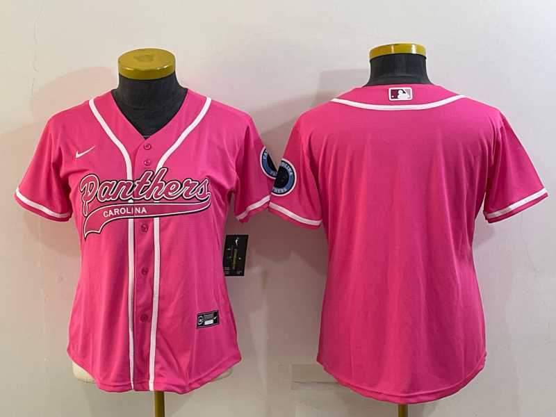 Women%27s Carolina Panthers Blank Pink With Patch Cool Base Stitched Baseball Jersey